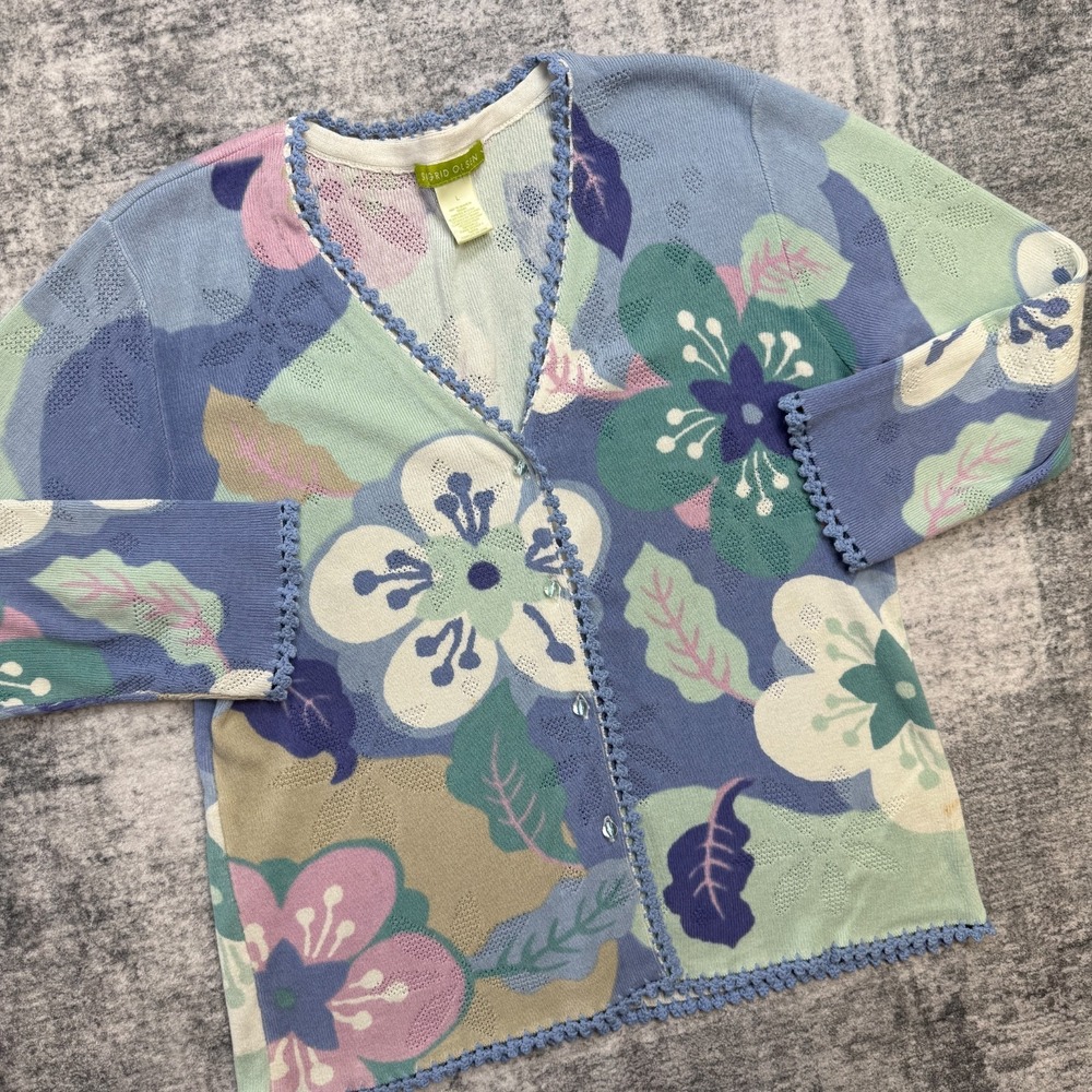 Sigrid Olsen Sweater Womens Large Floral Cardigan Hippie Festival Bright Granny